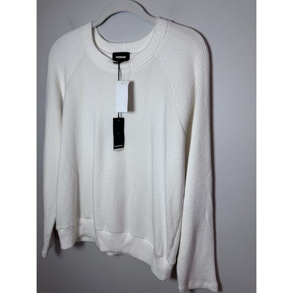 MONROW Ivory Ribbed Crewneck Sweater Pull Over Women's Sz Large NWT - Picture 10 of 10